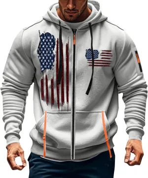 Zipper Hoodies for Men Graphic American Flag Tactical Hooded Sweatshirts Long Sleeve Athletic Jacket With Pockets
