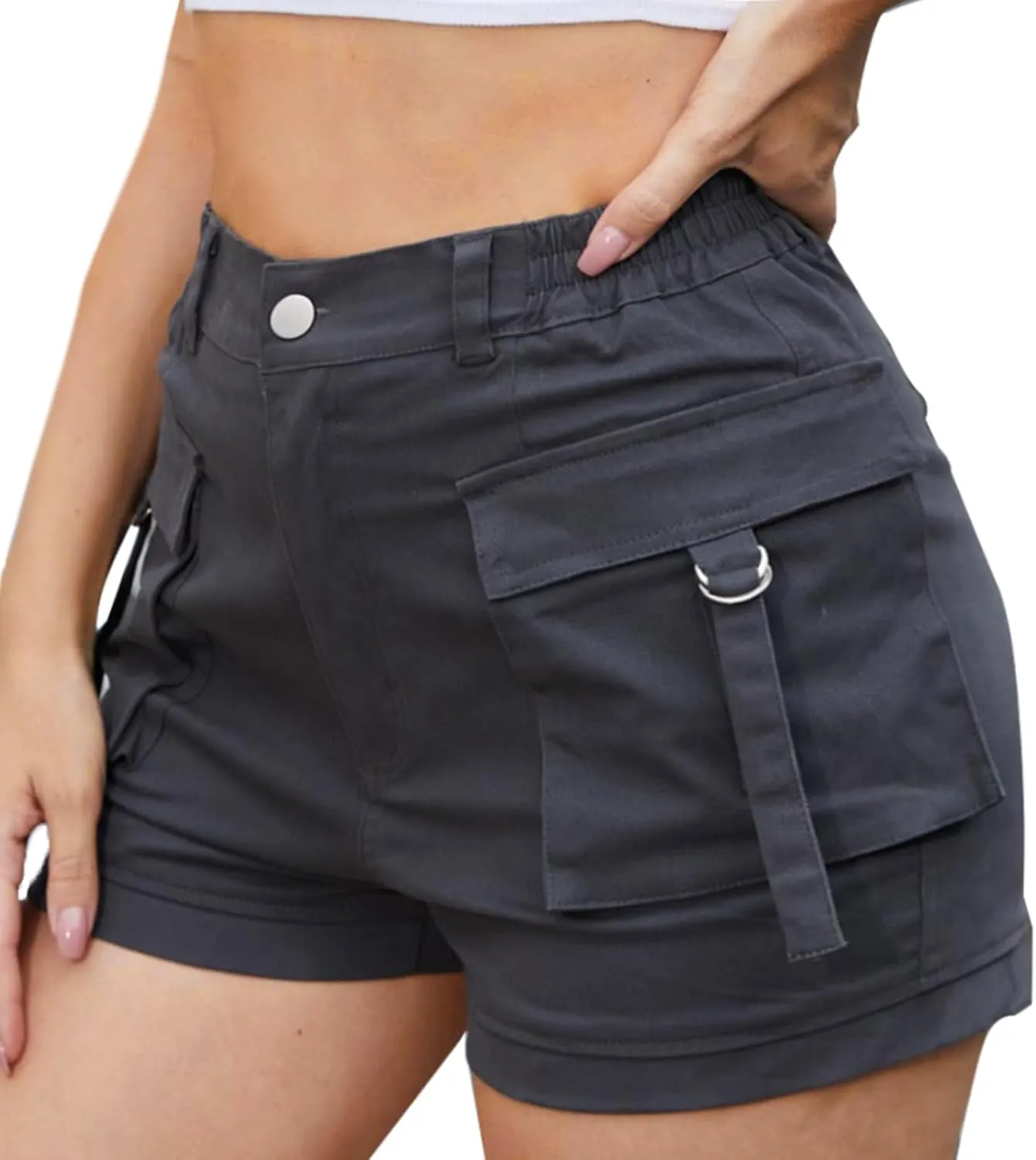 ZODLLS Women's Shorts Elastic Waist Cargo Shorts with Pockets