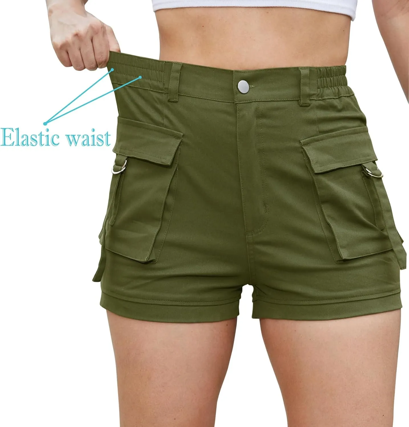 ZODLLS Women's Shorts Elastic Waist Cargo Shorts with Pockets