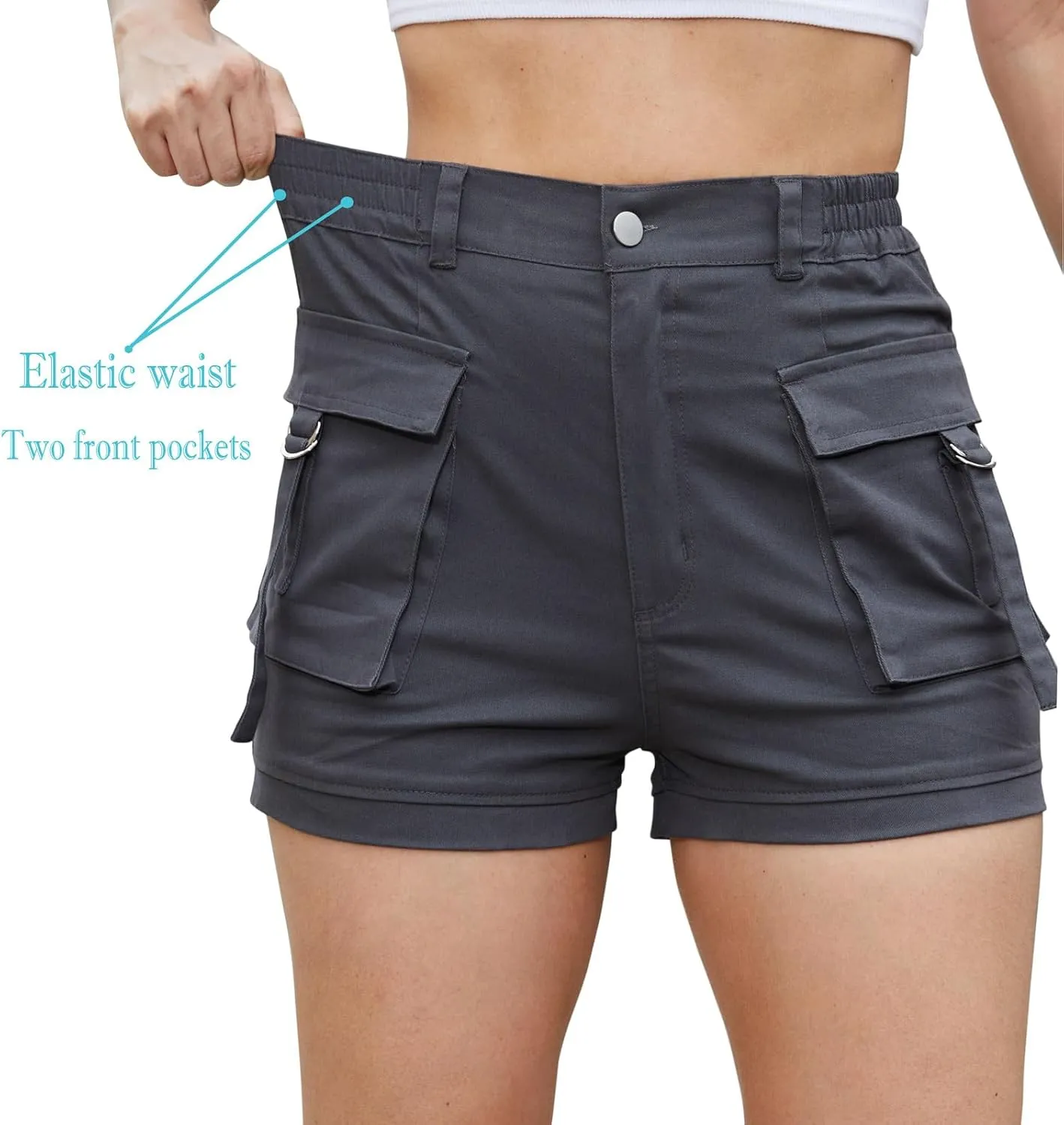 ZODLLS Women's Shorts Elastic Waist Cargo Shorts with Pockets