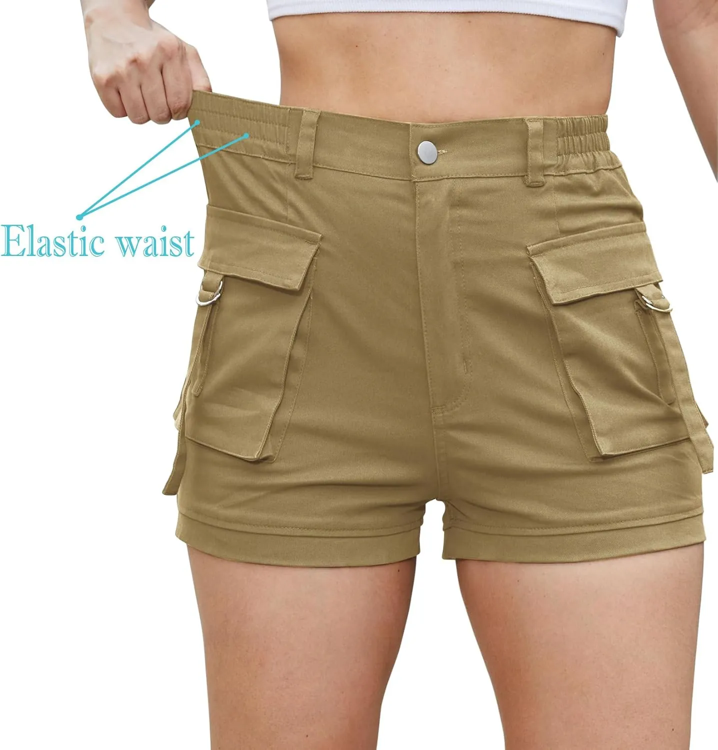 ZODLLS Women's Shorts Elastic Waist Cargo Shorts with Pockets